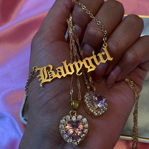 2020 Fashion Gold Babygirl Letter Necklace Name Pendants Lovely Stainless Steel Angle Necklace Women Girls Jewelry Gift for Mom