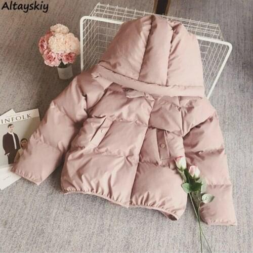 Short Style Parkas Women Hooded Fashion Winter Solid Thick Cotton Loose Korean Warm Female Outwear Pocket Casual Chic Girl Parka