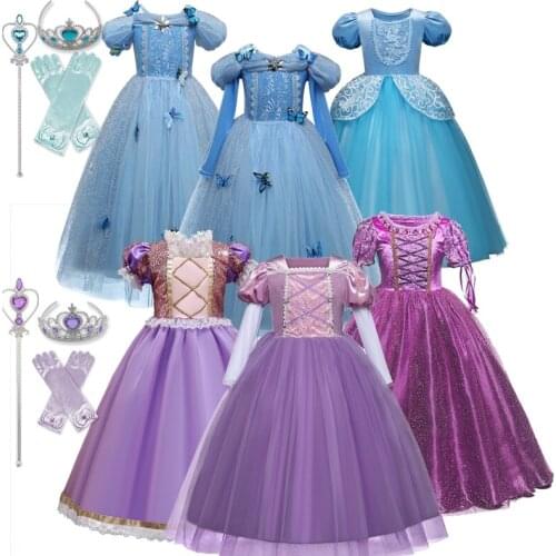 Princess Cosplay Dress Kid Girls Birthday Party Costume Carnival Fancy Disguise Princess Causal Dress Children Halloween Clothes