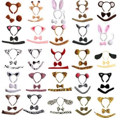 Multiple Animal Ears Headband Headwear Tie Tail For Kids Adults Cosplay Party Costume Halloween Christmas