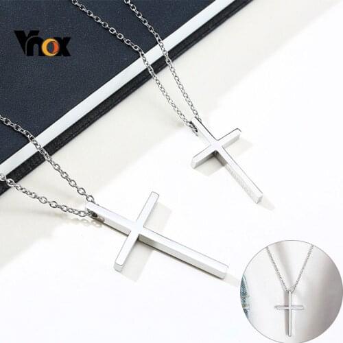 Vnox Side Engraved Immanuel Simple Cross Pendants for Women Men Never Fade Stainless Steel Classic Couple Necklaces