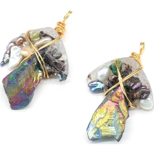 Natural Stome Pendants Reiki Heal Gold Color Wire Wrap Gem for Trendy Jewelry Making DIY Necklace Earrings Gift