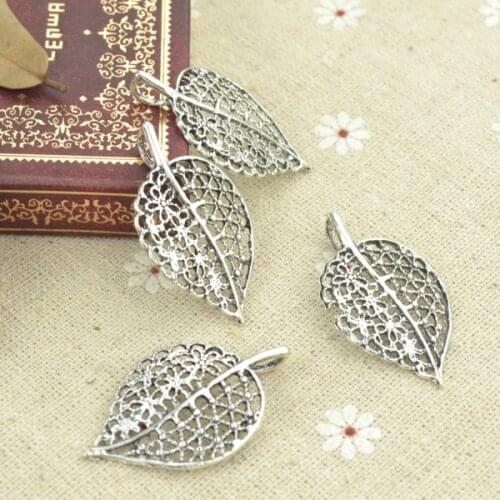 15pcs alloy Tibetan Silver Plated tree leaf Charms Pendants for Jewelry Making DIY Handmade Craft 40*23mm Q364