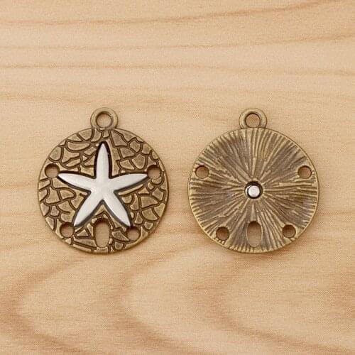 20 Pieces Antique Bronze Sand Dollar with Starfish Charms Pendants for DIY Necklace Jewellery Making 22x19mm
