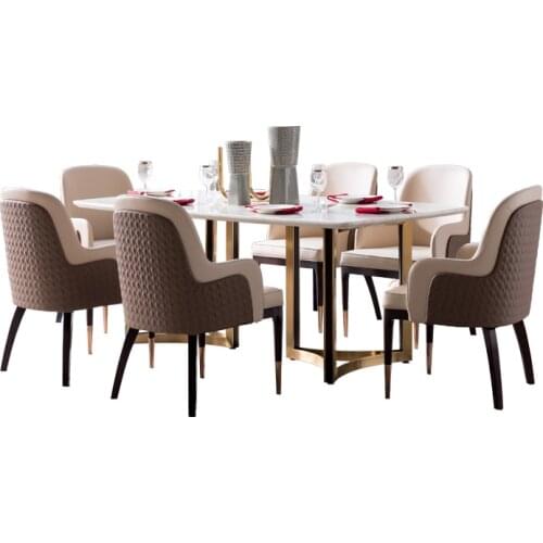 American light luxury rectangular dining table household modern simple marble table and chair combination