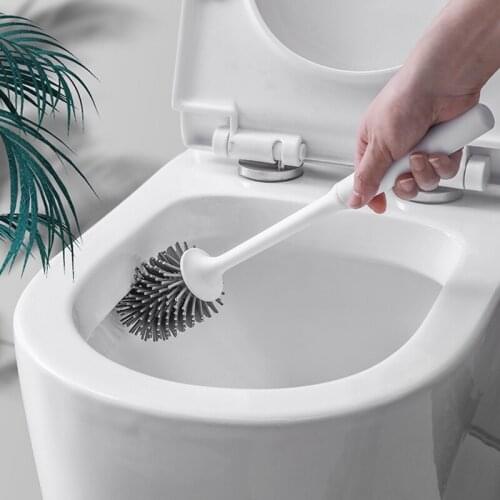 Toilet Brush Holder Rubber Head Long Handle Toilet Brush With Holder Base Household Bathroom Cleaning Brush Wall Mounted