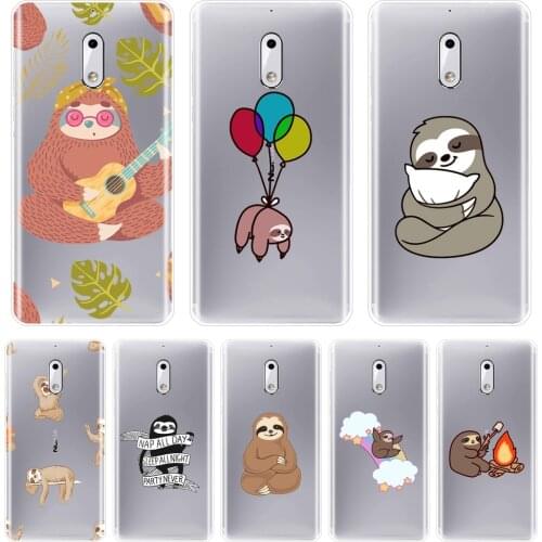 TPU Phone Case Silicone For Nokia 1 2 3 5 6 8 Kawaii Sloth Funny Soft Back Cover For Nokia2 Nokia3 Nokia5 Nokia6 Nokia 7 Plus X6