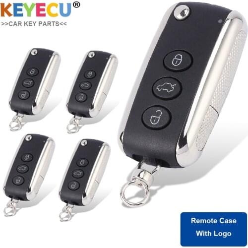 KEYECU 5PCS, Flip Folding Remote Auto Car Key Shell Case for Bentley Mulsanne Hurtling GT Flying Spur C*ontinental, Fob 3 Button