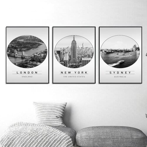 Modern Canvas Art New York London Berlin Sydney Building Black White View Poster Photography Painting Picture Living Room Decor
