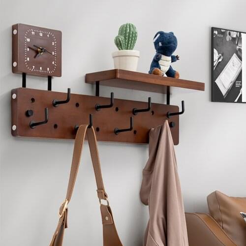 L Cloud Hanger Rack Wall Mounted Hallway Key Holder Hooks Coat Hooks Rack Entryway Shelf with Hooks and Clock for Home Decor