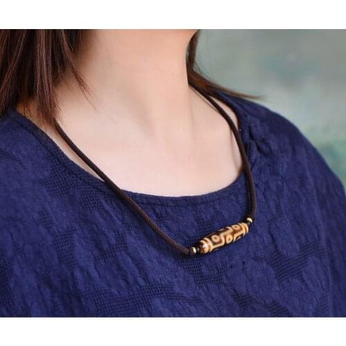 Tibetan Agate Dzi Bead Yellow Nine Eye Dzi Bead Clavicle Chain Dzi Bead Necklace