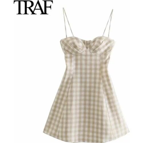 Летние платья в клетку TRAF China At AliExpress