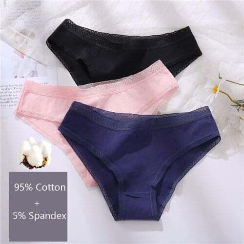 2021 Women Lace Edge Cotton Briefs 3Pcs /Set Sexy Female Low-Rise Underpants Girl Seamless Intimate Lingerie