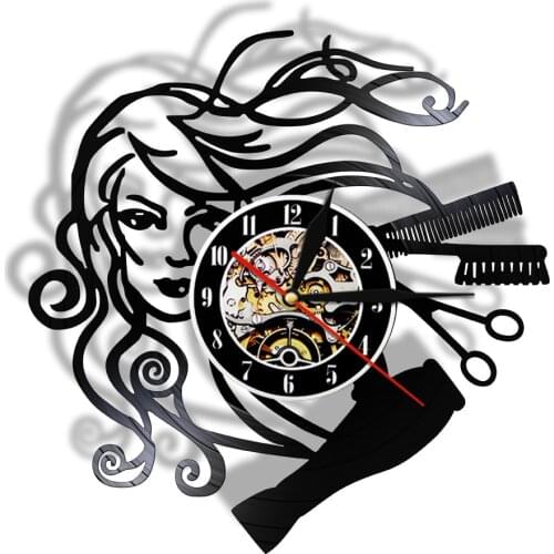 Beauty Salon Vinyl Record Wall Clock Hair Stylist Salon Barber Shop Handmade Wall Clock Hairdresser Gifts for Woman
