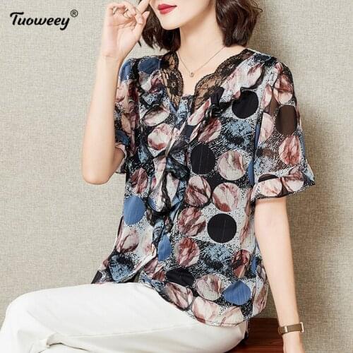 2021 Fashion V-neck Women Blouse Shirt short Sleeve Printing Womens Clothing Plus Size OL Blouse Feminine Tops Blusas