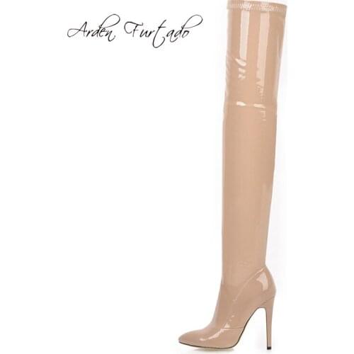 Arden Furtado 2019 Spring Autumn Stilettos heels Ladies boots black yellow nude Over the knee boots Pointed toe big size 45 46