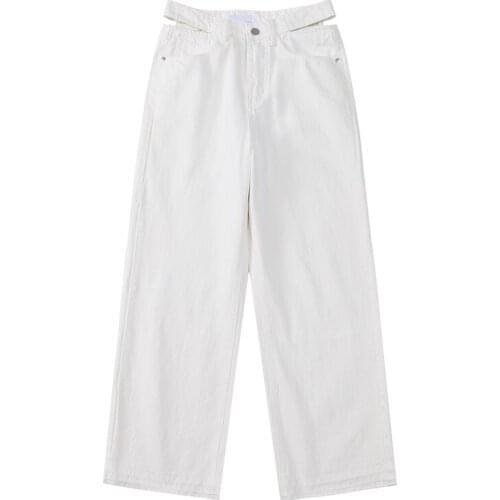 2021 New High Waist Womens Jeans Summer White Streetwear Design Waist Fashion Straight Pants Baggy Classic Y2K Denim Trouser