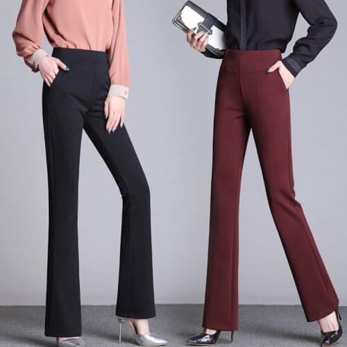 Womens Office Lady Work Long Flare Pants Solid High Waist Plus Size Woman Trousers 2019 Spring Stretch Slim Formal Female Pants