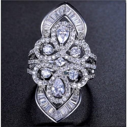 Size 5-10 Drop Shipping Luxury Jewelry High Quality 925 Silver Fill Drop Water AAAAA CZ Party Women Wedding Flower Wide Ring Set