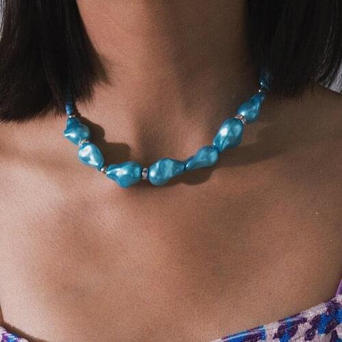 Chic Creative Jelly Color Baroque Pearls Choker Necklace Women Temperament Fashion Geometric Chocker Necklace Jewelry Kolye