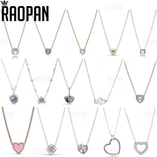 PANRAO Brand New 925 Silver Shining Star Arch Blue Moon Heart Necklace with Diamonds Womens Elegant Clavicle