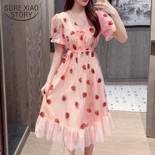 2021 Summer Sweet Mesh Party Dress for Women Pink V Neck Elastic Long Dress Lace-up Sexy Printing Maxi Dresses Sukienki 14511