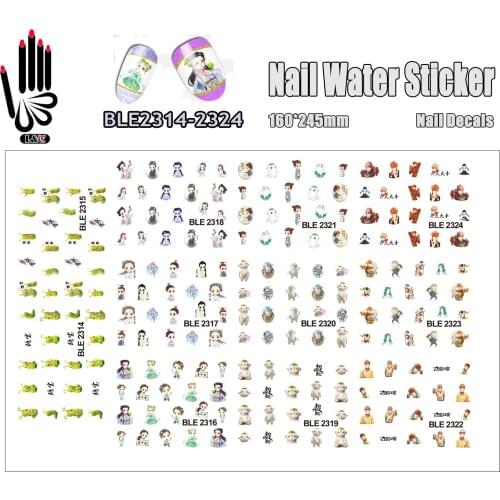 11 Sheets/Lot Water Nail Tattoo BLE2314-2324 Cartoon Girl Nail Art Water Sticker Decals for Nail Beauty(11 DESIGNS IN 1)