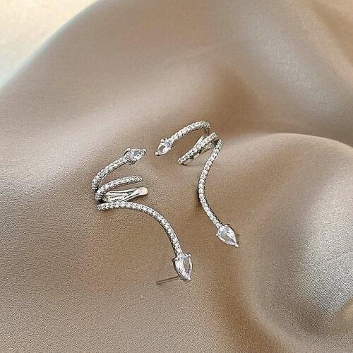 2Pcs/1 Pair Punk Rock Snake Personality Clip Earrings For Office Lady Zirconia Earings Fashion Jewelry For Women Gift