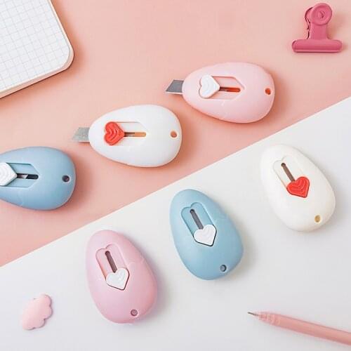 2pcs Mini Egg Utility Knife Multi Use Automatic Rebound 9mm Steel Blade Paper Cutter Opener for Wrapping Cutting Art Craft A6566