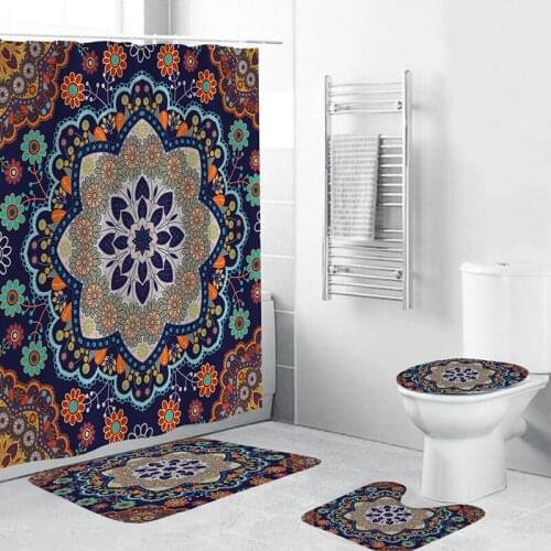 4pcs Bohemia Mandala Bath Screen Bathroom Decor Peacock Feathers Waterproof Shower Curtain Toilet Cover Mat Non-Slip Floor Rug