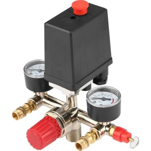 40343 Adjustable Pressure Switch Air Compressor Switch Pressure Regulating with 2 Press Gauges Valve Control Set