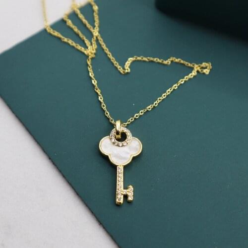 5 Pcs Fashion Gold steel key necklace Key shape pendant necklace white shell inlaid with Zircon Pendant Necklace fashion
