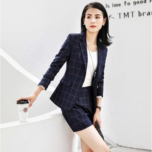 High Quality Blazer Women Plaid Blazer Women Ladies Coat Pant Suits