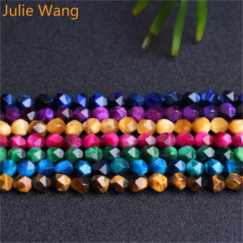 Julie Wang 46PCS 8mm Natural Stone Beads Geometric Faceted Spacer Beads Bracelet Necklace Jewelry Making Accessory Findings