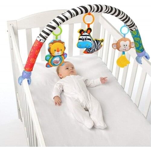 Baby Travel Play Arch Stroller Crib Hanging Toys Cloth Animal Toy and Pram Activity Stroller Bed with Rattle Squeak Teethers