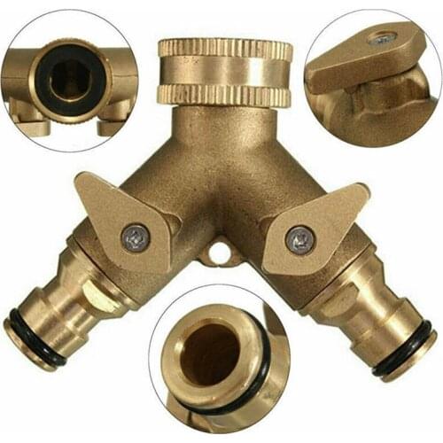 2 Way Solid Brass Garden Hose Pipe Double Tap Adaptor Twin Hosepipe Connector Splitter Pipe Double Tap Adapters Dropshipping New