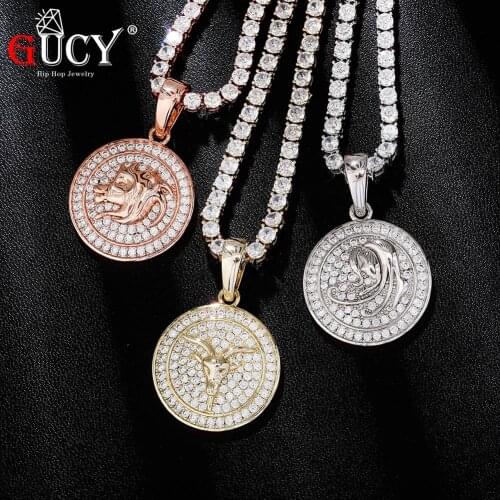 GUCY New 12 Constellations Pendant Necklace Iced Out Micro Pave Cubic Zirconia Hip Hop Jewelry With 3MM Rope Chain For Gift