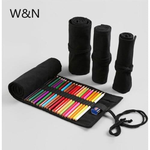 36/48/72 Holes Canvas Black Roll Pencil Case School Pencil Case for Girls Boys Large Cute Pen Bag Penalties Box Stationery Pouch
