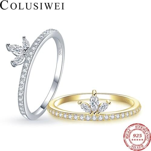 Colusiwei Genuine 925 Sterling Silver AAAAA Zirconia Crown Finger Rings for Women Wedding Band Engagement Statement Jewelry Anel