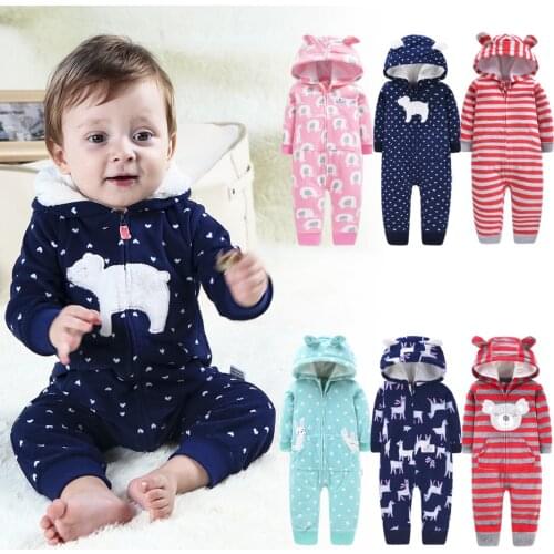 New 2020 Newborn Infant Winter Hooded Romper Jumpsuit Baby Girls Cartoon Overalls Baby Boys Long Sleeve Playsuit Toddler Clothes