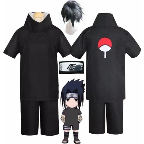 Anime Uchiha Sasuke 2nd Generation Cosplay Costume Full Set Black Uniform Halloween Party Costumes Wig Accessories