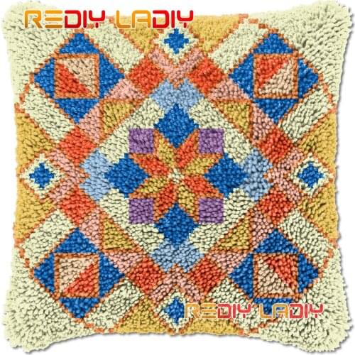 Latch Hook Cushion Mandala II DIY Needlepoint Kits Chunky Acrylic Yarn Arts Crocheting Lofty Pillow Case Hobby & Crafts