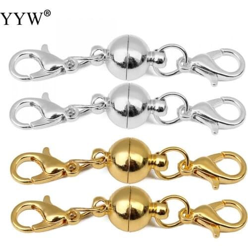 5sets/Bag 6/8mm Silver Gold Color Magnetic Fit Bracelet Necklace Accessories Clasps With Lobster Clasp Smooth Round Diy Jewelry