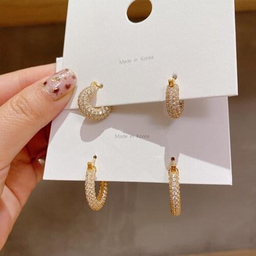 MENGJIQIAO Korean Fashion Cute Micro Pave Zircon Hoop Earrings For Women Girls Metal Circle Boucle D'oreille Oorbellen Jewelry