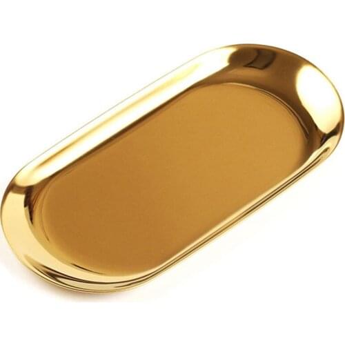 Metal Storage Tray Gold Oval Dotted Fruit Plate Small Items Jewelry Display Tray Mirror