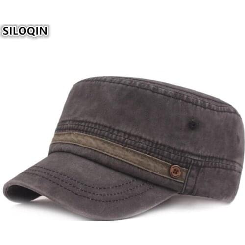 SILOQIN Adjustable Size Mens Flat Cap Army Military Hat Adult Men Retro Washed Cotton Brand Caps Vintage Sport Cap Snapback Hat