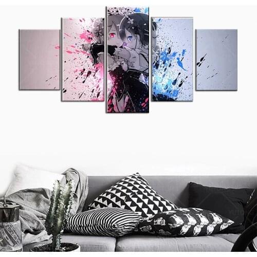 Wall Art Canvas Painting Re Zero Poster Modern 5 Pic Module Pictures Children Modern Home Decor Boys Room Decoration Painted
