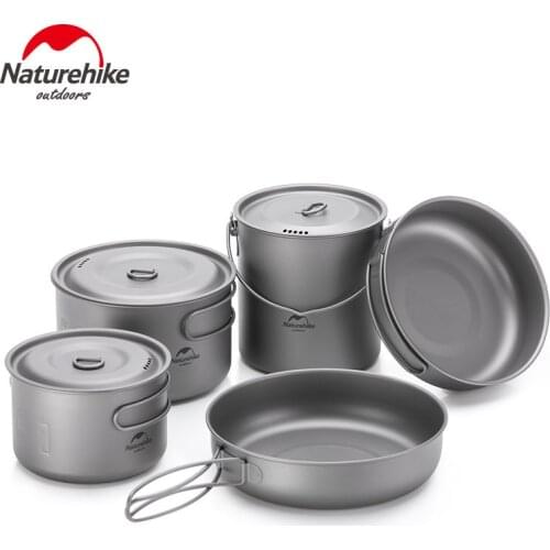 Naturehike 2-3 Persons Ultralight Titanium Tableware Outdoor Picnic Camping Cookware Pot Pan Camping Cookware Frying Pan