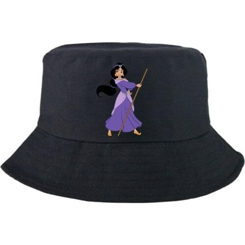 Disney Aladdin and the magic lamp Jasmine Fisherman Hat Women Men Outdoor Fashion Bucket Hat Cartoon Graphic Panama Cap Casual