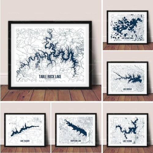 West Palm Beach, Florida, Finlay River, Missouri, Table Rock Lake, Lake Talkin, Florida Printable maps, minimalist map art, lake